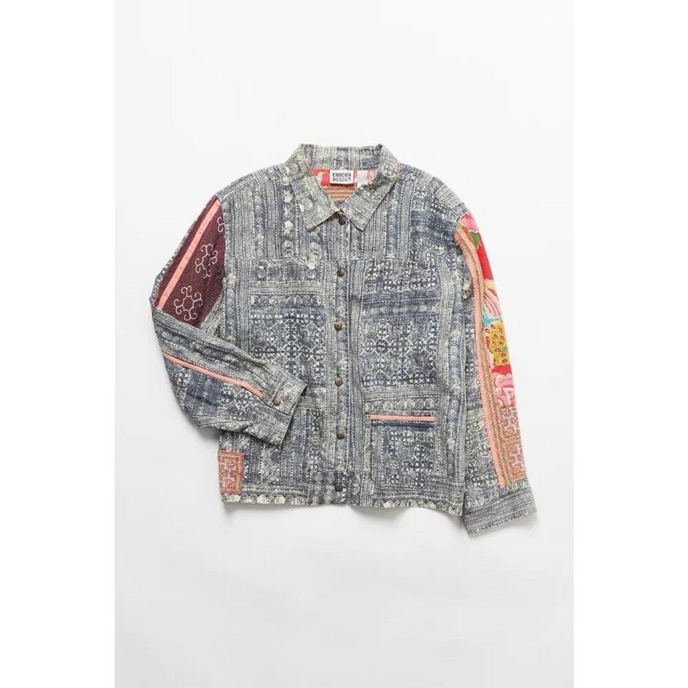 Chico’s Artsy Embroidered Jacket Size 2 (12/14) Boho Patchwork Vintage Style 90s